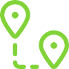 Green icon of two location pinpoints connected by dashed line