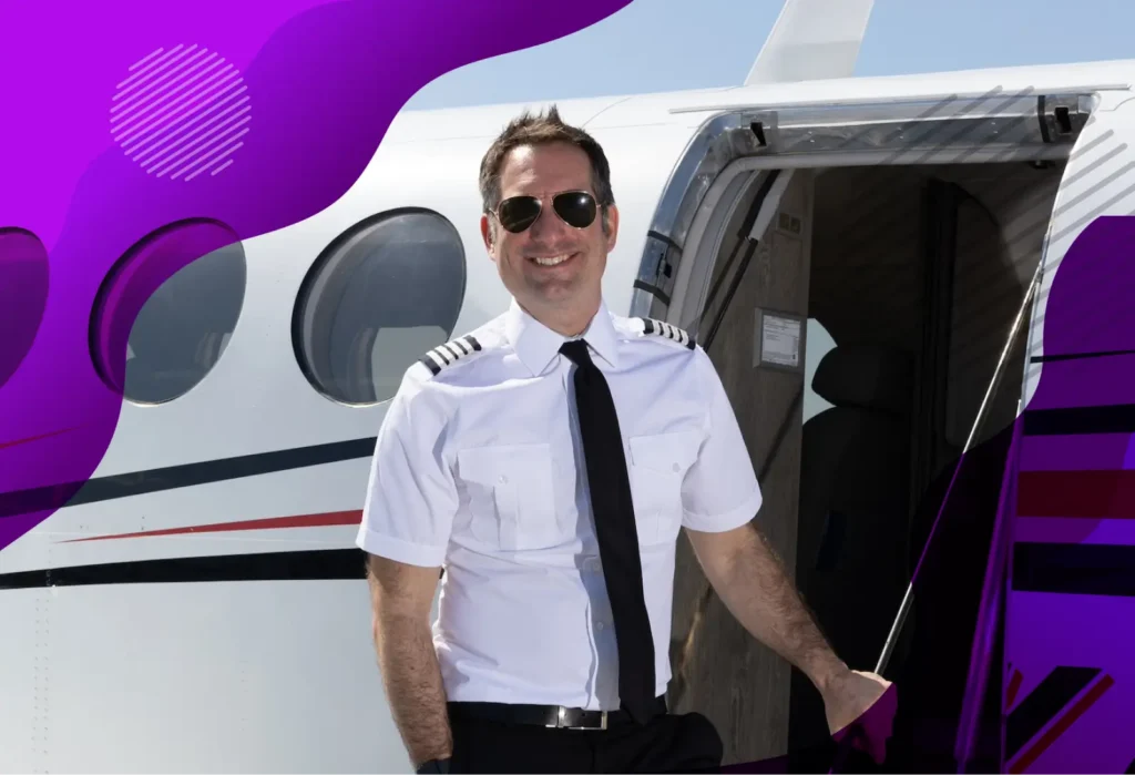 Image of Ryan Gucwa, Founder of Odyssey Airways LLC with purple graphic waves
