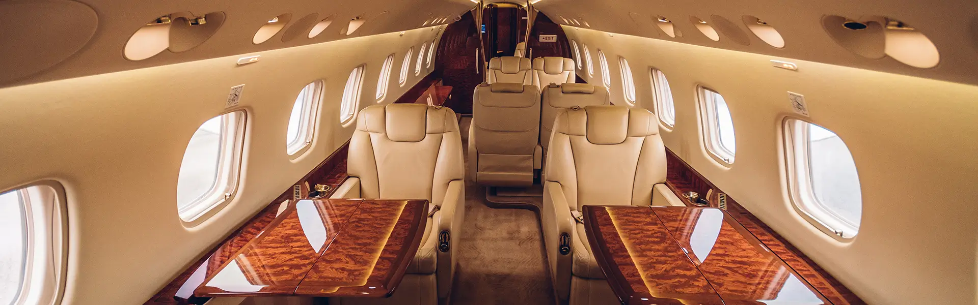 Interior cabin in a private jet.