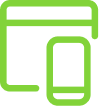 Green icon of a screen with a mobile in front of it