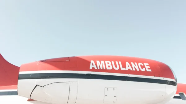 Close up of an Air Ambulance with the text Ambulance