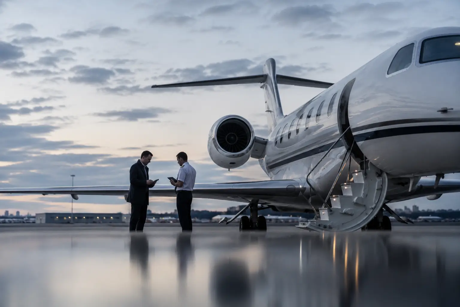 Image of crew standing by an airplane.