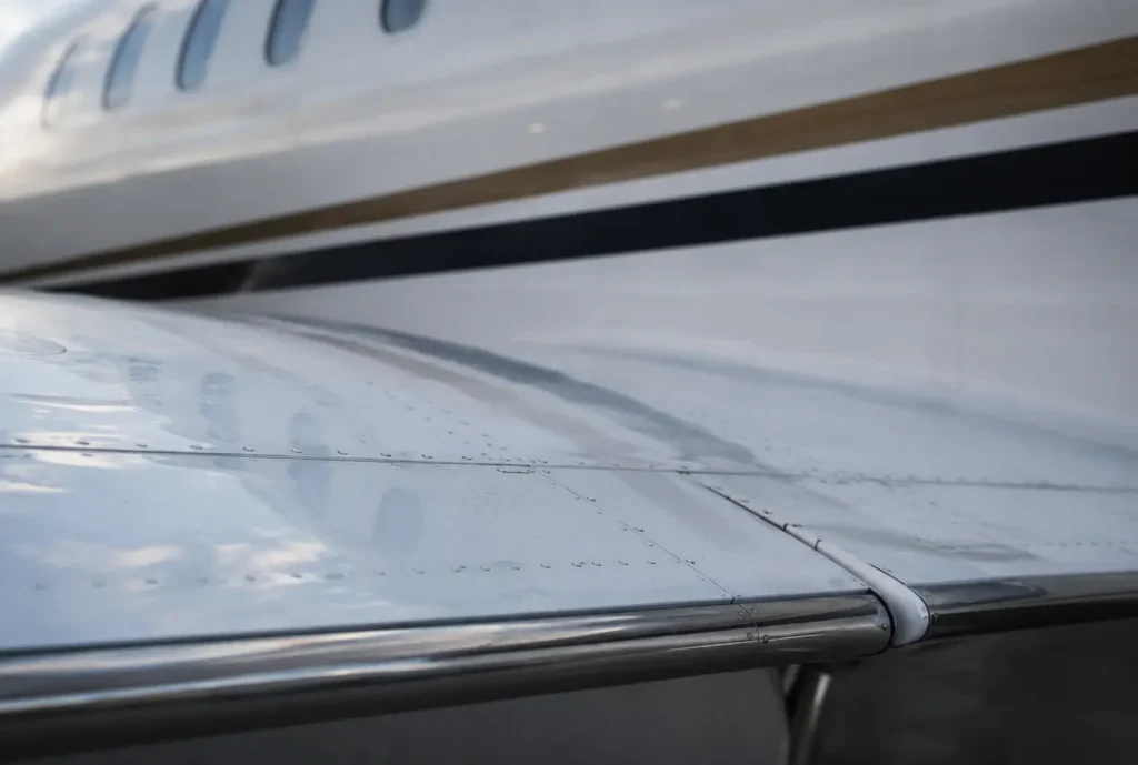 Close-up image of an airplane wing.