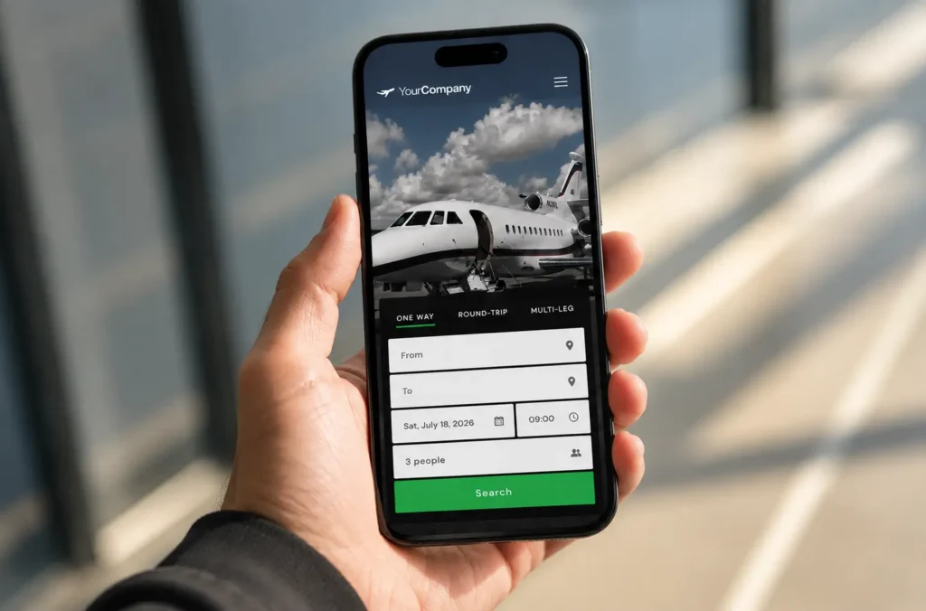 Mobile mockup of a custom website with Avinode APIs.