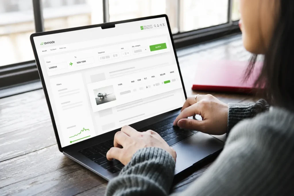 Mockup image of a broker searching Avinode on a desktop.