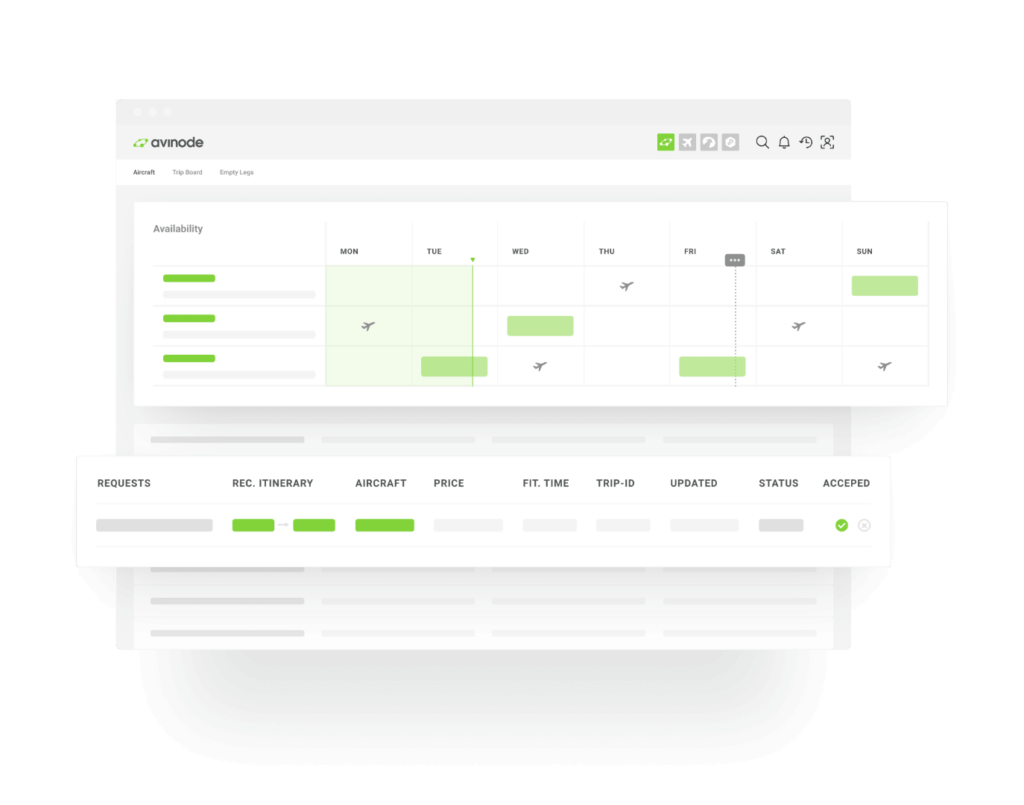 UI product image of Avinode scheduling on a desktop.