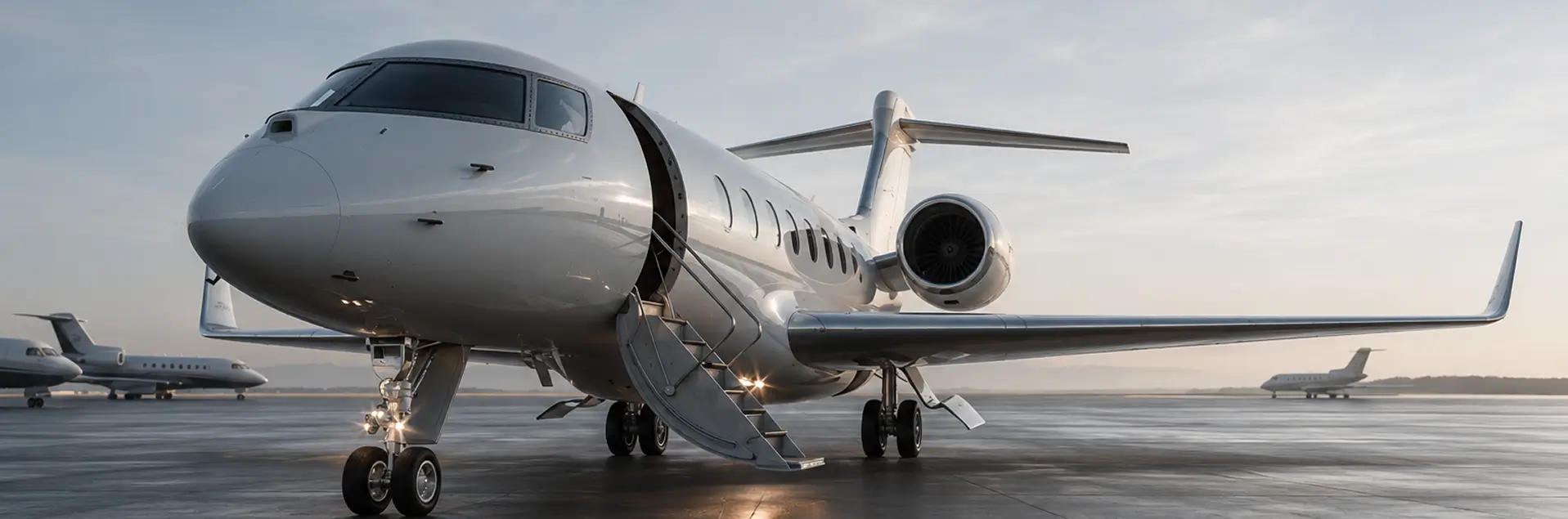 Hero image of an airplane standing on the tarmac with other aircraft in the background.