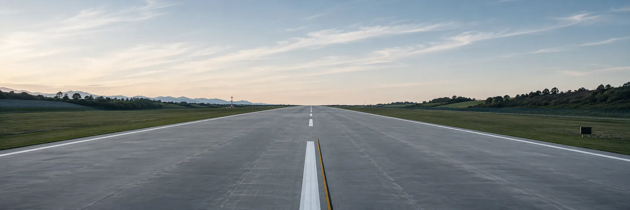 Hero image of a private jet runway at sunset.