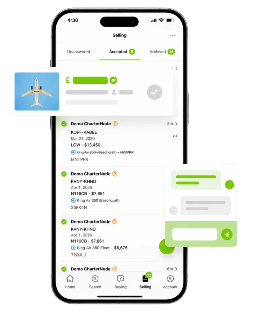 UI mockup image of a mobile with Avinode search.